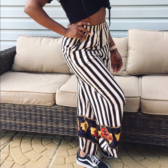 Rare Vintage 1980s HighWaist Striped Palazzo Pants - Picture 3 of 6